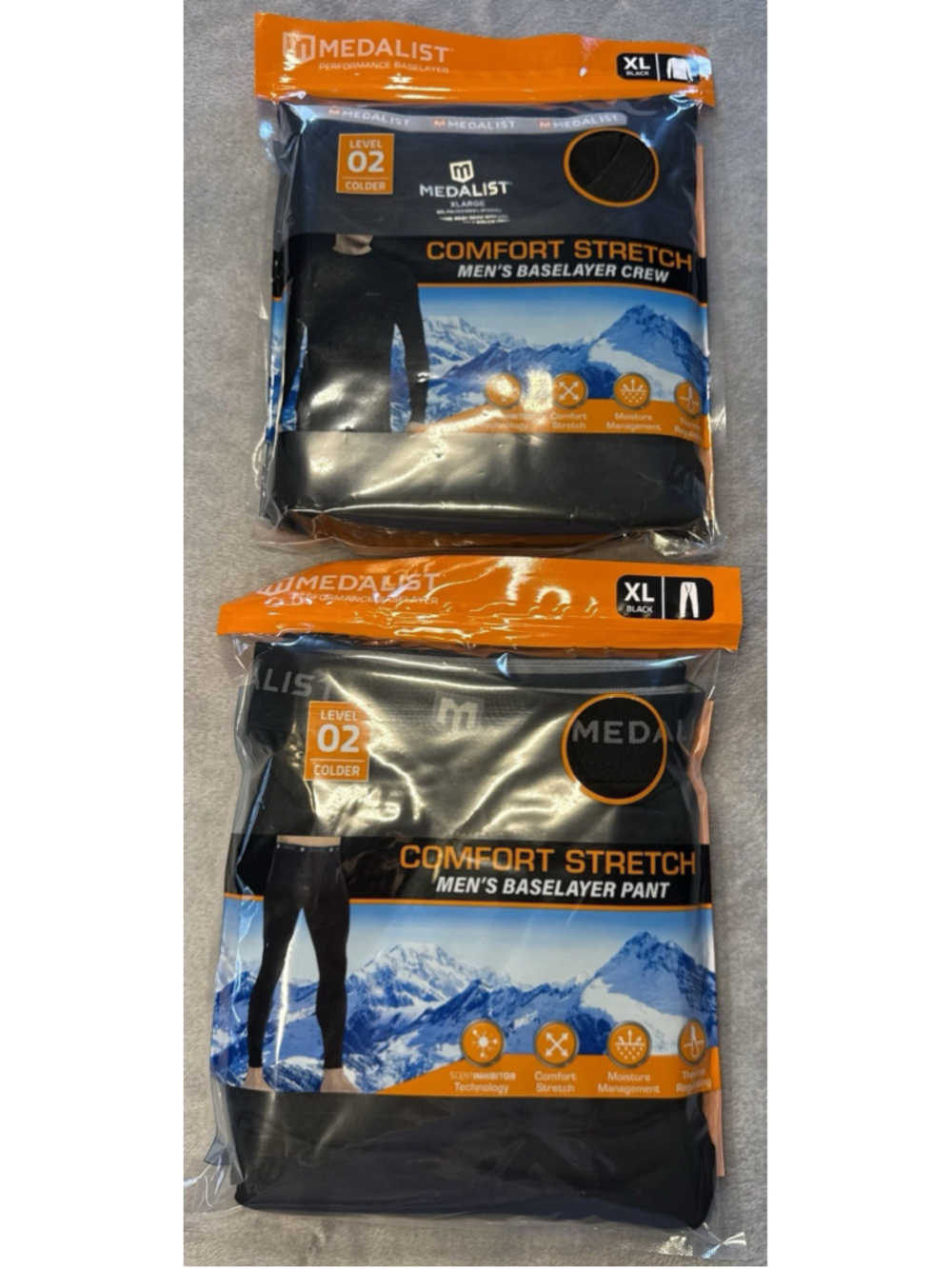 Medalist Comfort Stretch Men's Baselayer Pant And Shirt XL Black 2 Pack